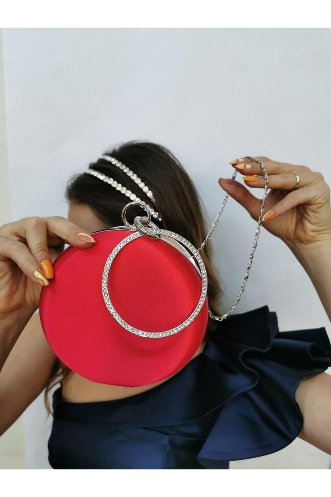 Women's Stylish and Useful Evening Dress Bag Women's Satin Saks Blue Round Evening Dress Clutch Portfolio Bag