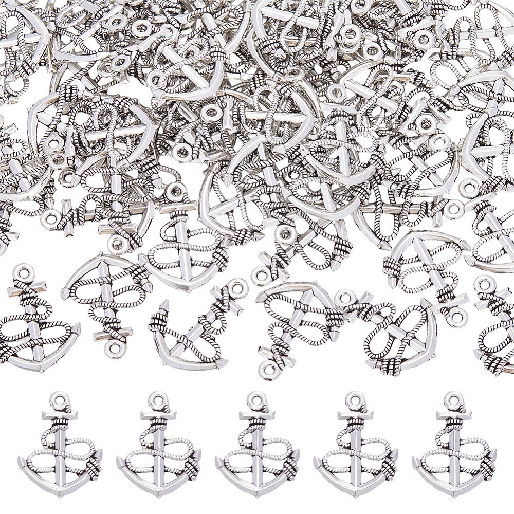 100Pcs Tibetan Style Zinc Alloy Pendants, Anchor Charms, Lead Free & Cadmium Free, Antique Silver, 24x18.7x2mm, Hole: 1.5mm