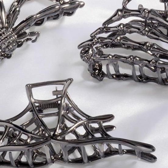 4 шт. Хэллоуинские заколки для волос, черные, в форме паутины, руки скелета, летучей мыши, заколки для волос с противоскользящими зубьями, заколки-акулы для затылка