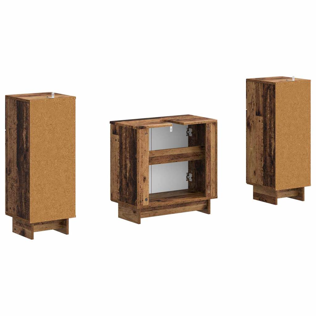 3 Piece Bathroom Cabinet System EDE Reclaimed Wood Effect Engineered Wood