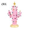 Stable Base Desktop Decoration Vintage Lighted Cactus Christmas Tree, Saguaro Decor with Bulbs & Golden Resin Tabletop for Home Star Topper,