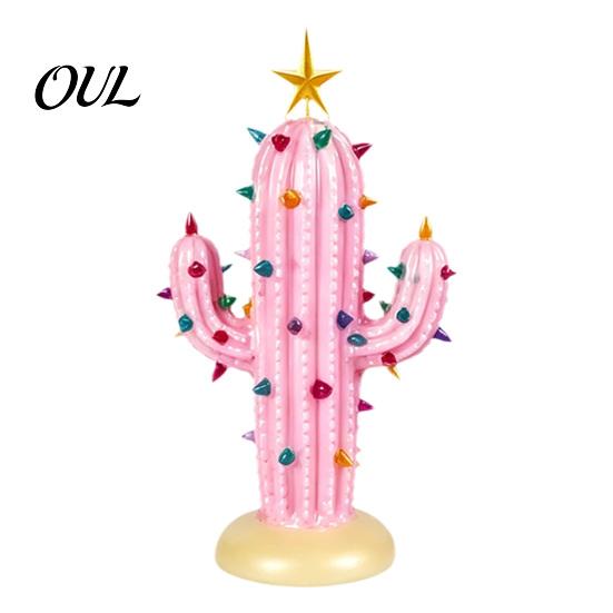 Stable Base Desktop Decoration Vintage Lighted Cactus Christmas Tree, Saguaro Decor with Bulbs & Golden Resin Tabletop for Home Star Topper,