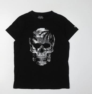 Мужская черная футболка с графическим принтом черепа Rock Spirit S