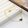 Woman Romantic Cute Black Heart Charm Rolo Chain Bracelets Korean Fashion Delicate Tiny Love Shape Charm Minimalist Accessories