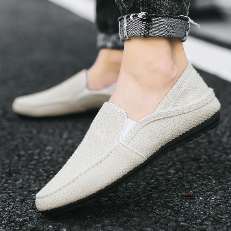 Обувь Мужская обувь на плоской подошве из хлопчатобумажной ткани Мокасины Повседневная дышащая летняя обувь Модная обувь без застежек 39–49 Большой размер Для ходьбы На открытом воздухе В помещении