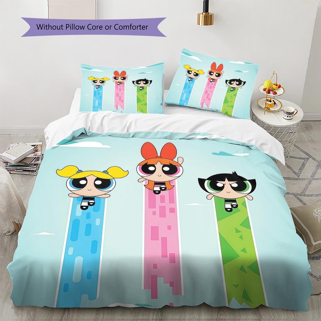 The Powerpuff Girls2 Pattern Bedding Quilt Set Home Decoration Gift (1 * duvet cover + 2 * pillowcase without core)