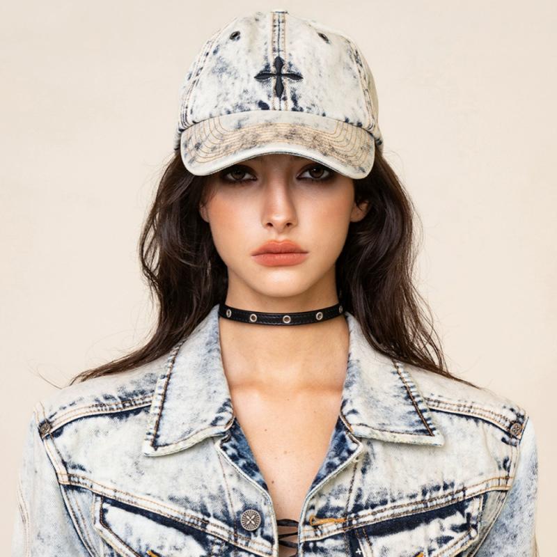 Fashion Hat SMFK Cross Denim Baseball Cap Four-color Embroidery Old Casual Cap New Old Baseball Cap Adjustable Cotton