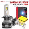 Dualvision 800000LM Turbo H1 H4 H7 Светодиодная Лампа Фары 2000 Вт 6000K Canbus 9005 HB3 9006 HB4 9012 HIR2 9084 CSP Чип Автомобильная Лампа С Вентилятором