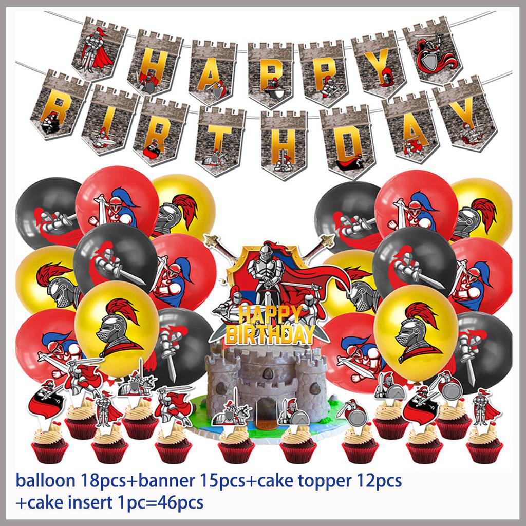 Middle Ages Armored Knight Theme Children's Birthday Party Decoration Supplies Tableware Backdrop Plate Banner Baby Shower Gifts