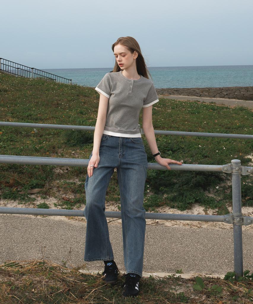 DEHEVE Layered Eyelet T-Shirt [Gray]
