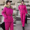 Long Slim Quited Snow Jacket Suits Windproof Warm Winter Hooded Belted Puffer Coat