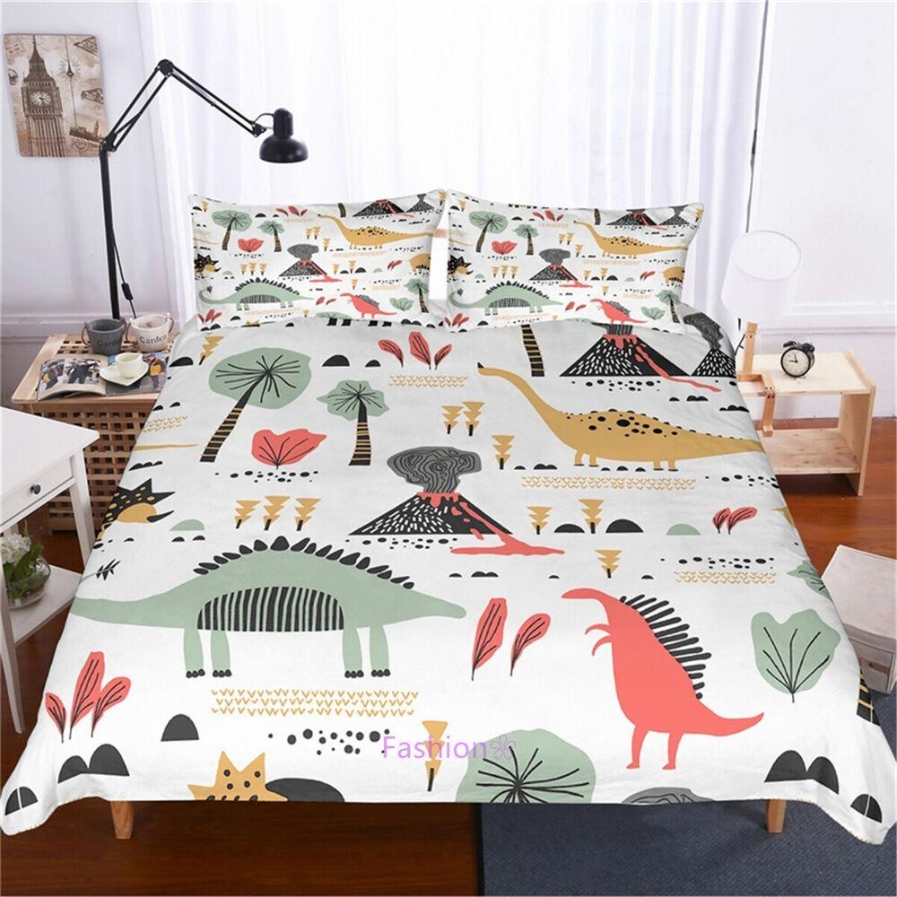 Cartoon Animal Pattern Bedding Set Dinosaur Print Quilt Cover Pillowcase Kid Teenager Single Bed Bedding Gift