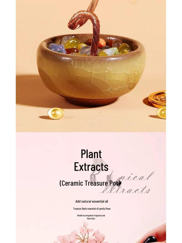 Citrine Money Tree with Agate Base - Fortune-Attracting Ornament for Home or Office