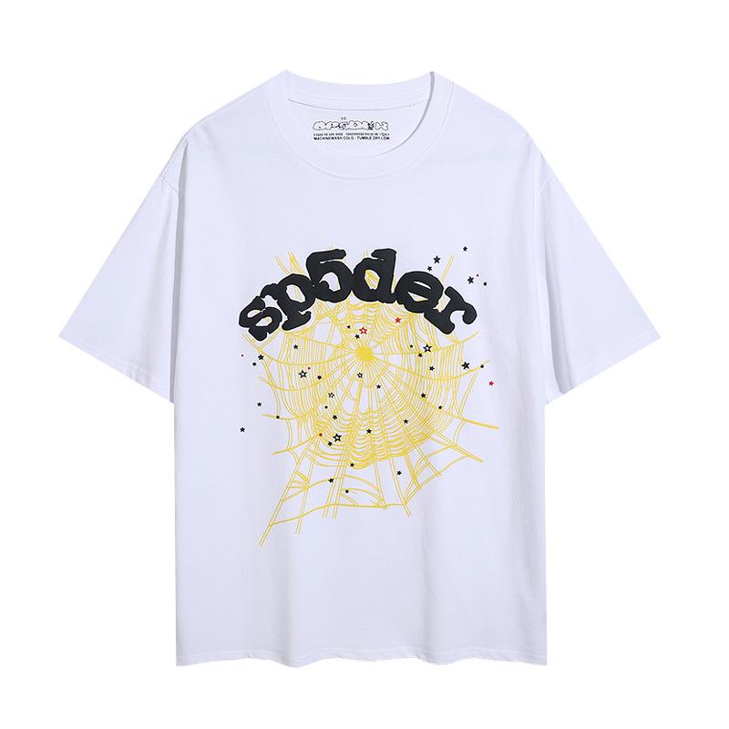 24S cross-border European and American trendy brand Sp5de spider web 555 portrait letter foam short-sleeved t-shirt men's and women's high street 