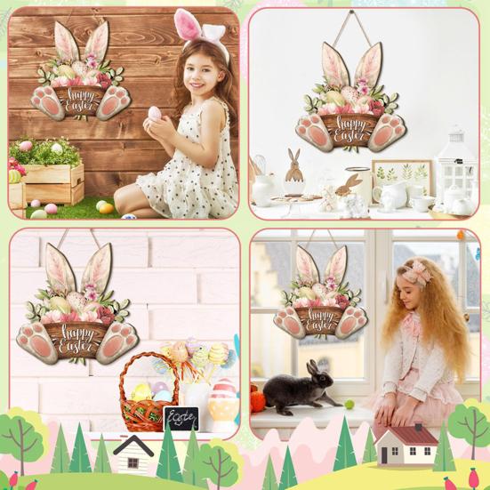 Счастливая Пасха, дверная вывеска, пасхальное яйцо, кролик, деревянная подвесная дверная вывеска, украшение, пасхальная цветочная весенняя настенная вешалка