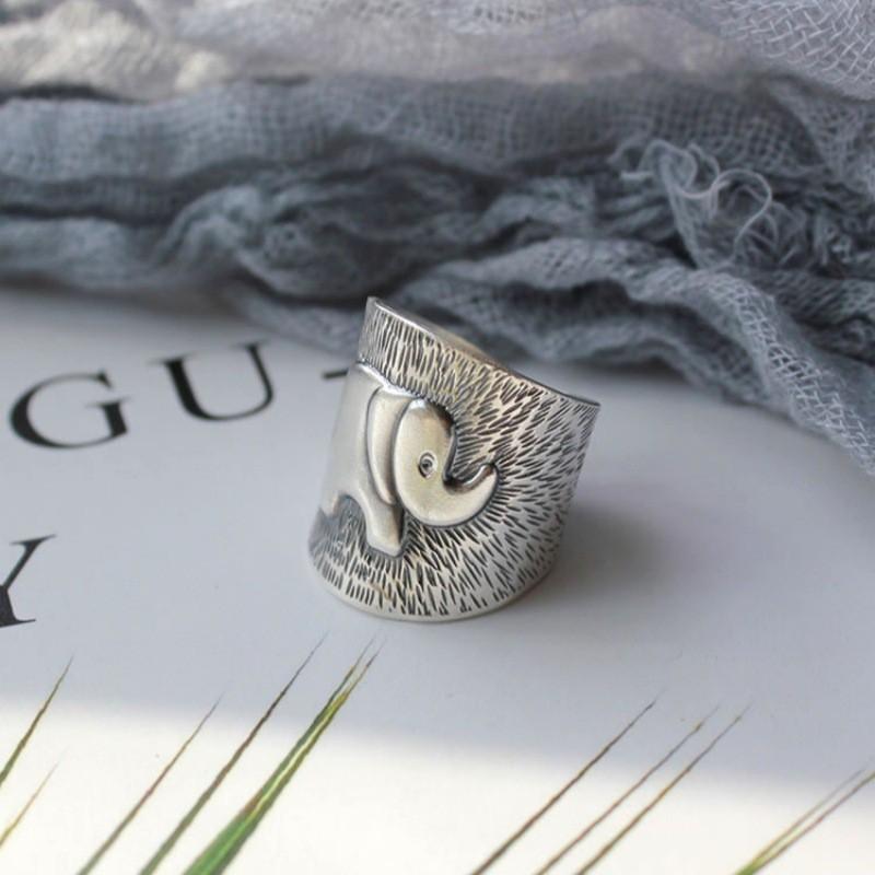 Vintage Ethnic Elephant Ring Adjustable Open Band Copper Plated Women Men Boho Statement Jewelry
