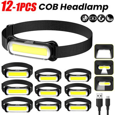 Светодиодный налобный фонарь COB, 3 режима, USB Type-C, перезаряжаемый встроенный аккумулятор, фонарик, налобный фонарь, фонарь для кемпинга, пешего туризма, рыбалки