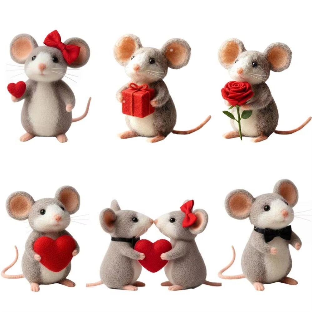 Wool Felt Valentine's Day Felt Mouse Mini Size Valentines Day Decor Mouse Ornaments Wedding Decor