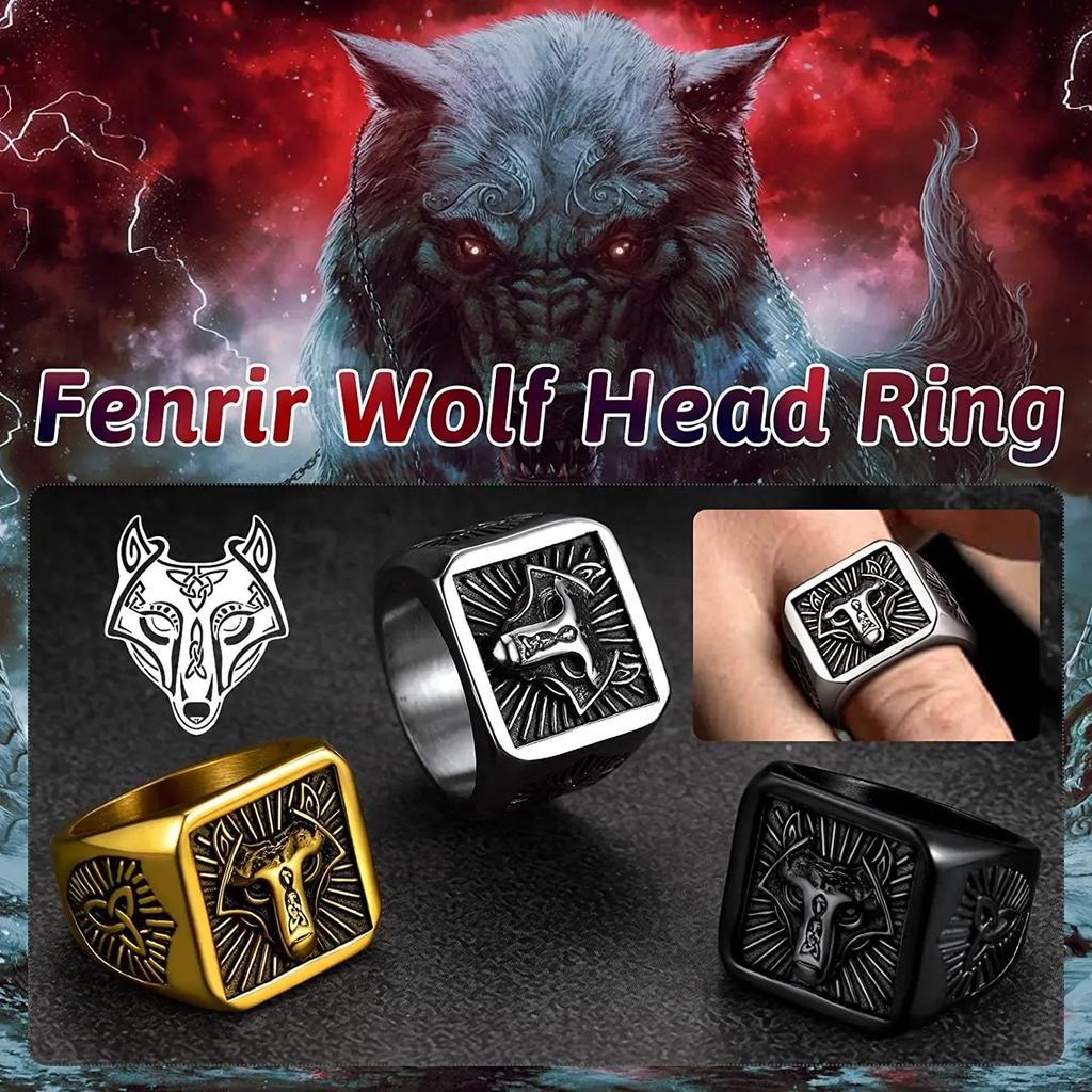 Большие перстни-печатки для мужчины Норвежские викинги Руны Валькнут Голова волка Трикетра Оникс Агат Размер 7-14 Ювелирное изделие Подарок для него