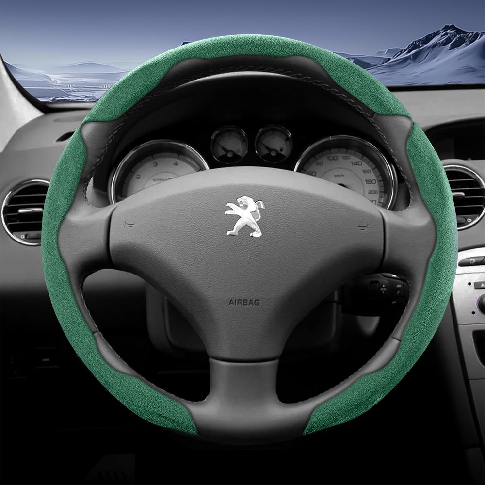 vcxja9 Suitable for Peugeot Sports Suede Steering Wheel Cover with Split Snap-On Anti-Slip Design for Models Such as 208 E-208, 2008 E-2008, 3008