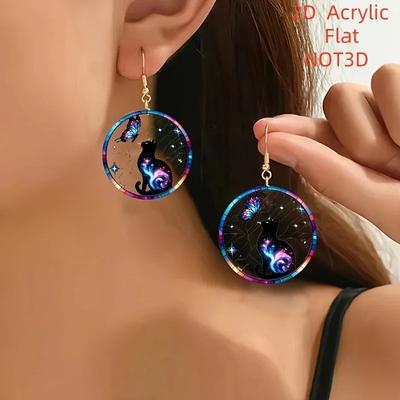 Разноцветный Галактический Кот Бабочка Круглая Ловушка для Насекомых Як 2D Плоские Серьги Креативные Ретро Для Свиданий Совпадение Ювелирные Аксессуары Подарки
