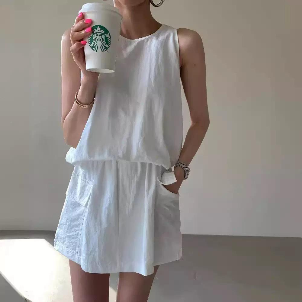 2025 Korean Summer Sleeveless Tank & Wide Leg Shorts Skirt Set