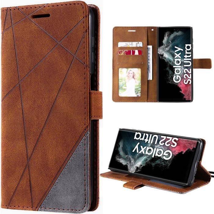 Coque pour Samsung Galaxy S22 Ultra - Fermeture Magnétique Cuir PU Marron