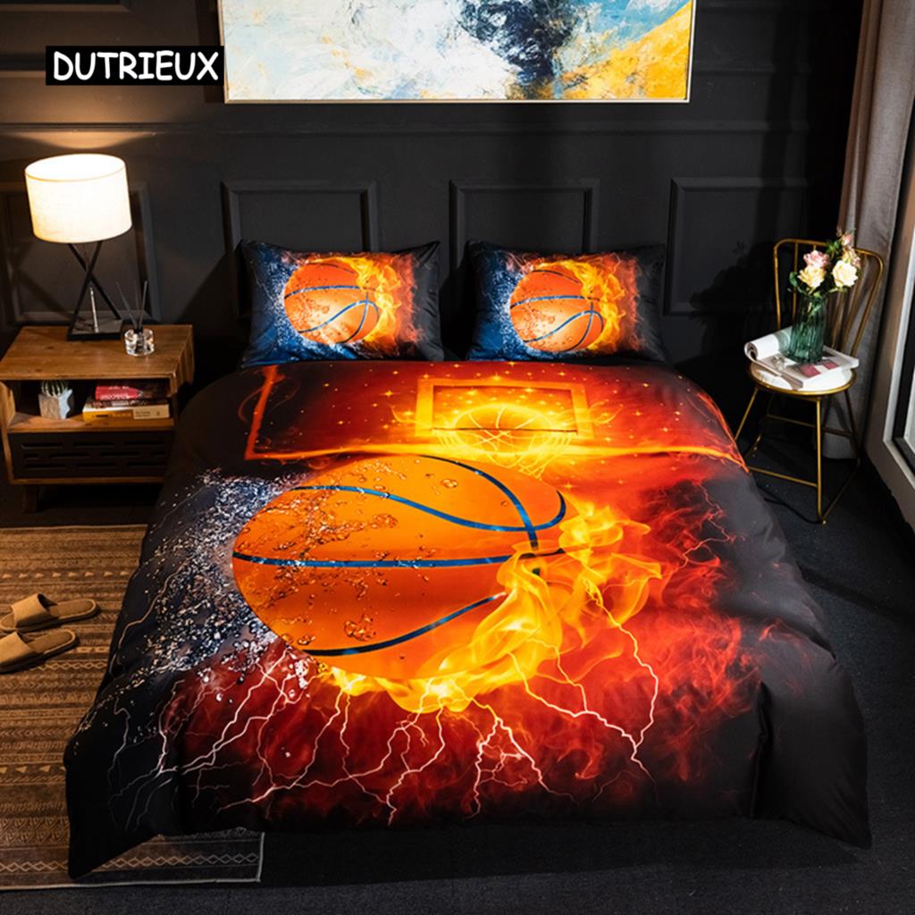 Ball Printing Quilt Cover King Size Football Basketball Sports Bedding Set Double Single Home Textile