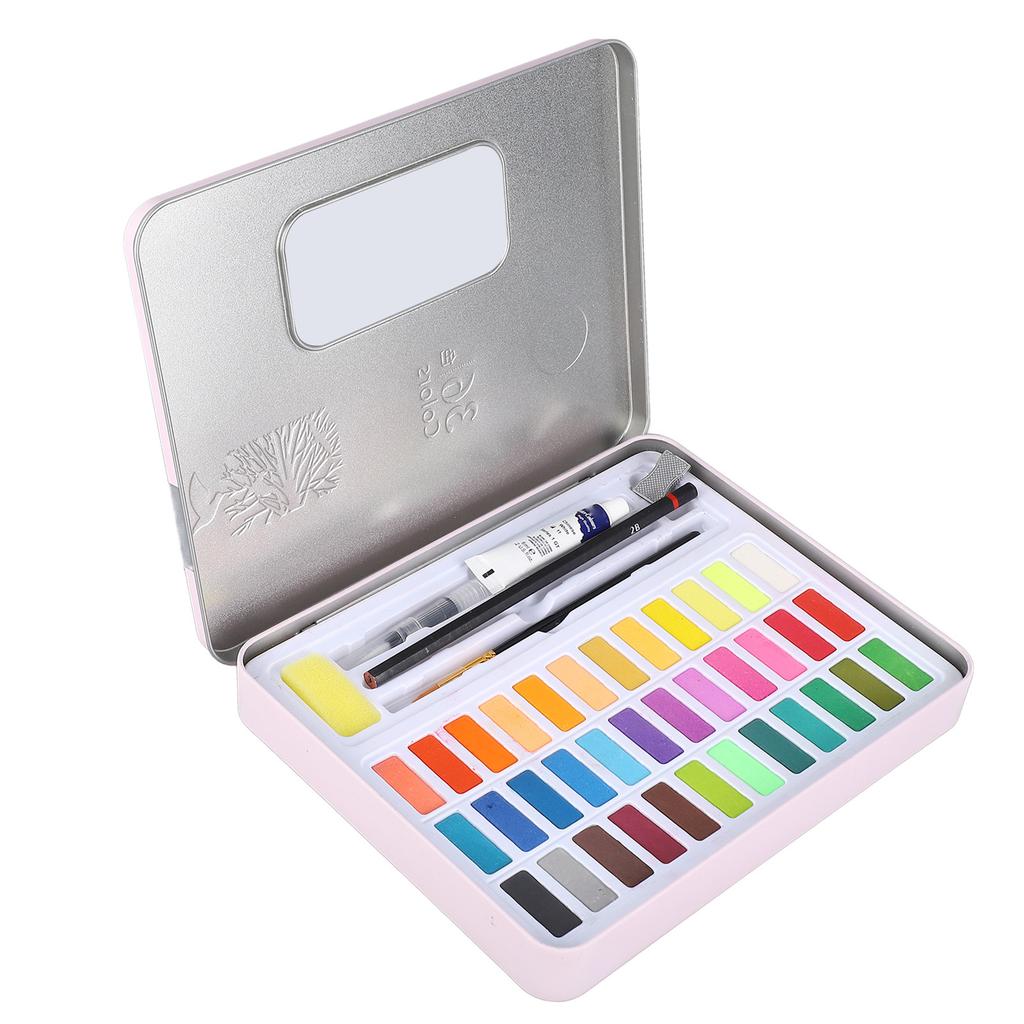 Water Color Paint 36 Bright Colors Quick Drying High Transparency Watercolor Paint Set with Pen Sponge Paper for Art