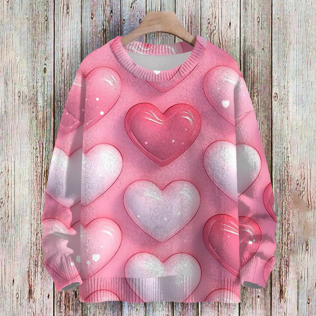Женская спортивная одежда ко Дню святого Валентина, вязаный свитер, милая рубашка, круглый вырез, пуловер
