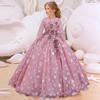 Children's Dress Long Sleeve Polka Dot Girl's Dress Flower Decoration British Princess Wind Dress