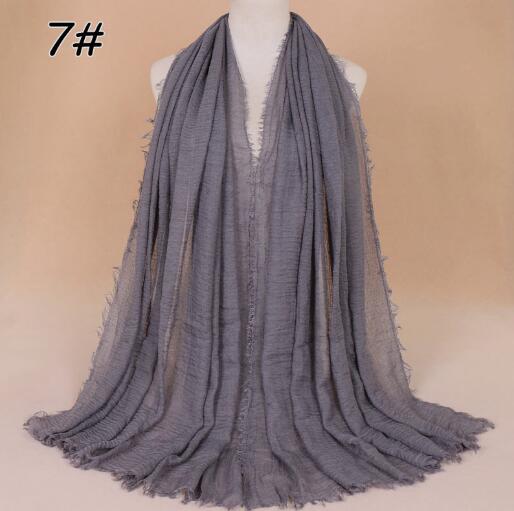New Ethnic Oversize Muslim Crinkle Hijab Head Scarf Women Solid Bubble Cotton Shawls And Wraps Soft Big Linen Foulard Femme