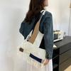 Soft Knitted Tassel Shoulder Bag Patchwork Commuting Tote Bag Trendy Boho Style Handbag  Outdoor