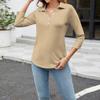 Women's Fashion Casual Lapel 3/4 Sleeve  Shirt Women's Button Up Tops