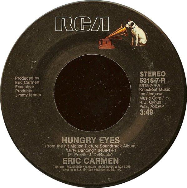 7-дюймовая пластинка ЭРИК КАРМЕН ТОМ ДЖОНСТОН Hungry Eyes Where Are You Tonight 53157R RCA 1987 США Рок Б/у