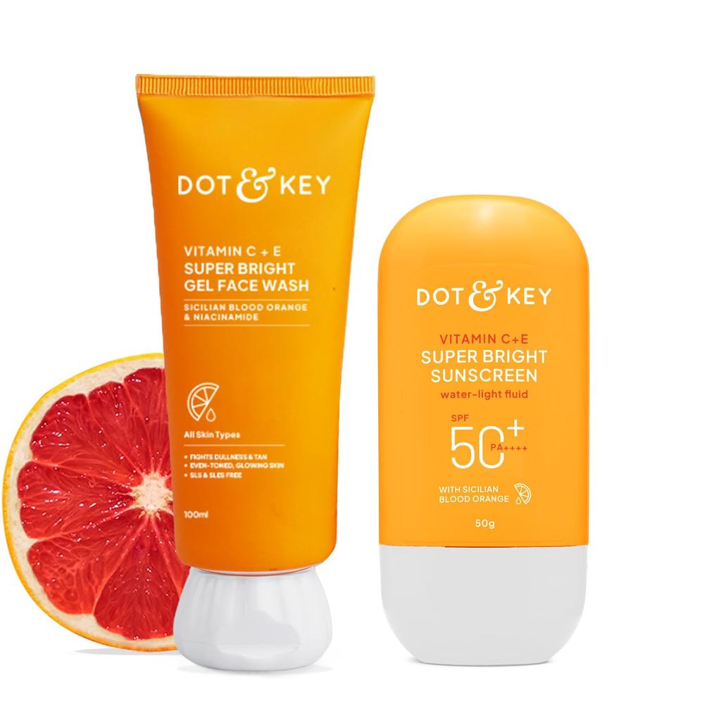 Dot & Key Солнцезащитный крем Super Bright с витаминами C+E SPF 50 PA+++ - 50 г и Dot & Key Гель для умывания Super Bright с витаминами C+E | Для нормальной кожи | Уход за кожей