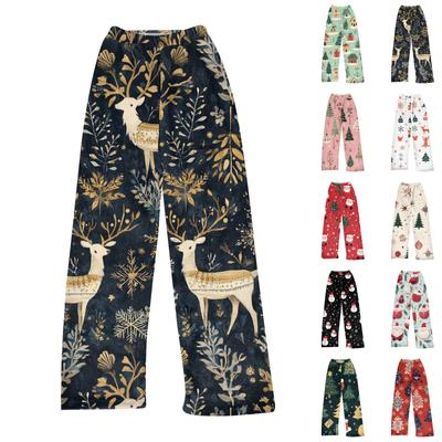 Женские зимние брюки, длинные брюки, рождественские принтованные брюки