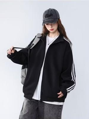 Осенне-зимняя бейсбольная толстовка с цветными блоками, длинный рукав, флисовая подкладка и утолщение, винтажная свободная куртка, топ для миниатюрных