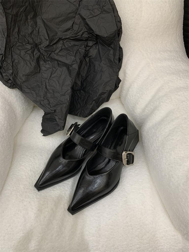 British Style Pointed Mary Jane Single Shoes Women's 2025 Spring and Summer New Korean Version Fashion Retro Light Mouth Thick Heel Small Leather Shoe