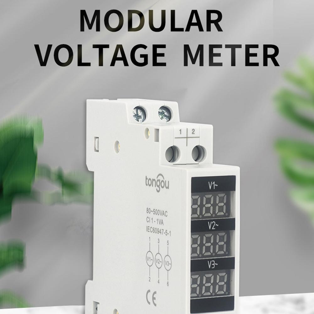 Трехфазный измеритель напряжения 80 ~ 500 В, 35 мм, с креплением на DIN-рейку, модульный вольтметр, 3 светодиодный цифровой дисплей