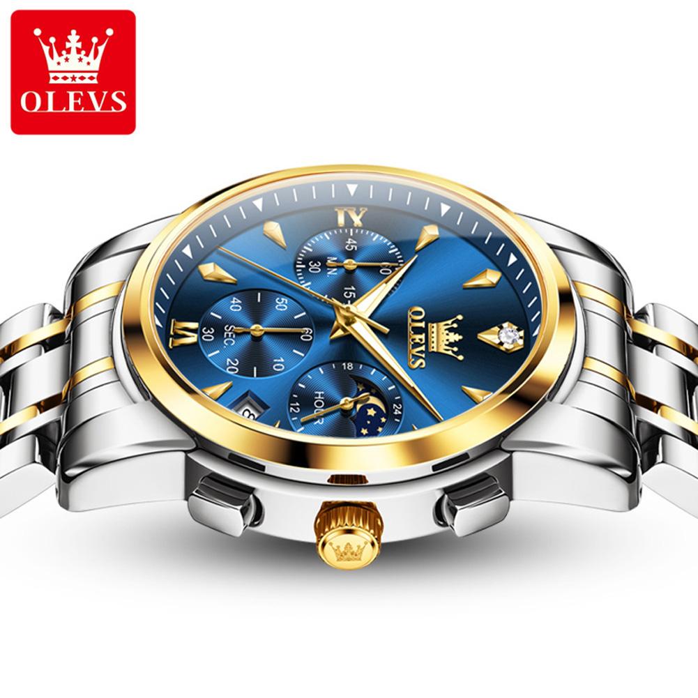 OLEVS 3639 Watches for Men Auto Date Waterproof Moon Phase Chronograph Stainless Steel Original Quartz Man Wrist Watch New