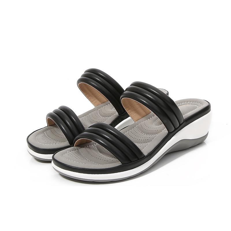 Женские тапочки, летние, новые, модные, повседневные, сандалии на танкетке с двойным ремешком, женские, пляжные шлепанцы на платформе, Sandalias Mujer