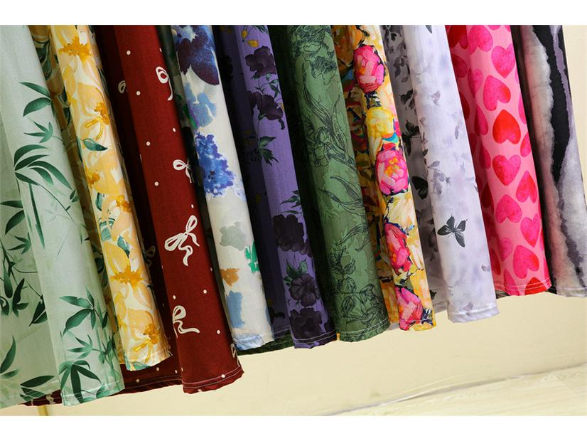 2025 Женское летнее платье с цветочным принтом из хлопка и шелка - Приталенный французский стиль с плиссированным вискозным подкладом и короткими рукавами