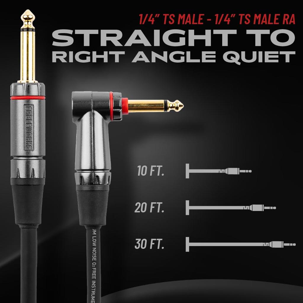 Cableworks by Gator Cases Headliner Series 30ft SL Musical Instrument Cable with Mute Switch (GCWH-INS-30RAQT)