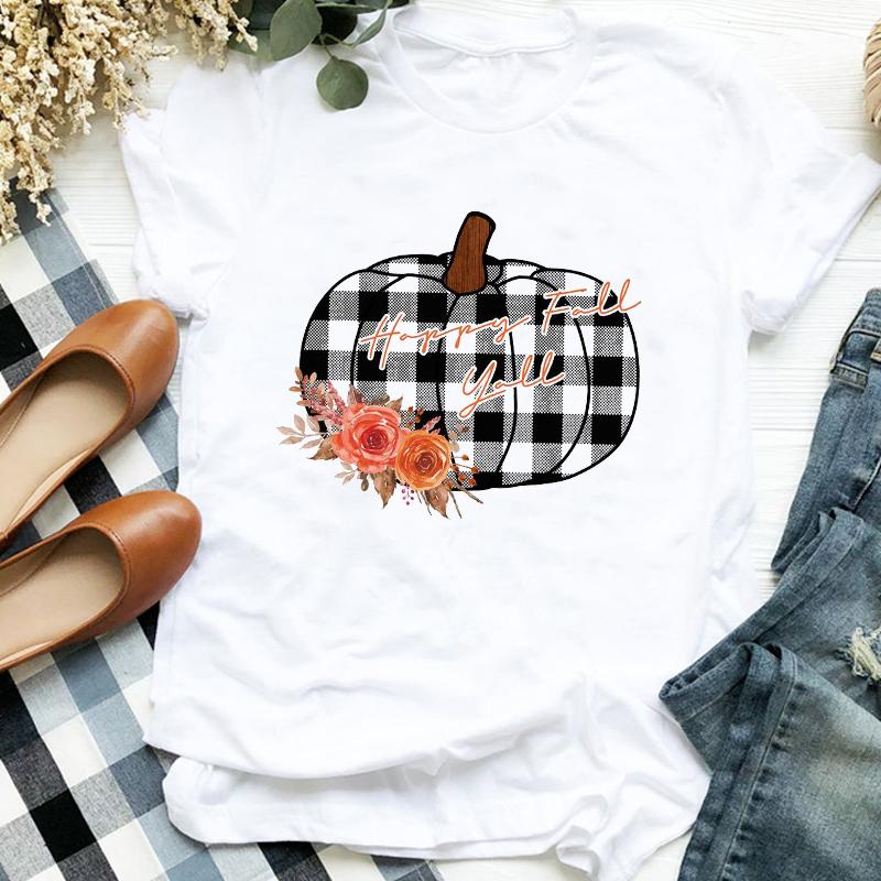 Women Lady Floral Truck Pumpkin Halloween Thanksgiving Print Womens Clothes Shirt T Tee For Tshirt Female