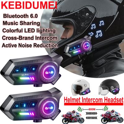 Kebidumei Bluetooth 6.0 Гарнитура для мотоциклетного шлема, беспроводная гарнитура для громкой связи, комплект для телефона с поддержкой совместного прослушивания музыки, FM-радио