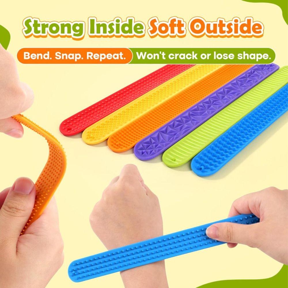 6pcs Surface Sensory Textured Wristbands Wearable Design Childs Slap Band Toy  Travel Must Haves