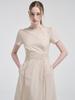 Etmont Neck Cut-Out Shirring Dress, Light Beige