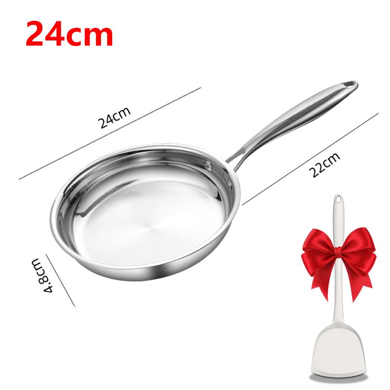 304 Stainless Steel Frying Pan Tri-Ply Skillet Induction Cooking Pan Kitchen Cookware NonStick Pan Fried Steak Pot Multiple Size
