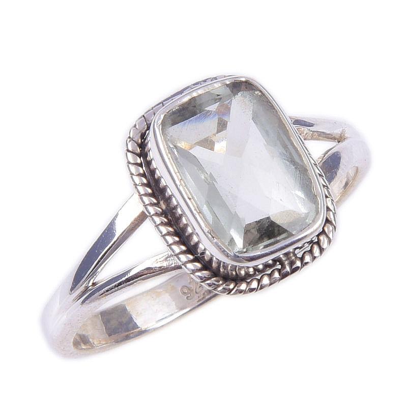 Кольцо из чистого серебра 925 пробы с натуральным зеленым аметистом ручной работы S.9 g6y58